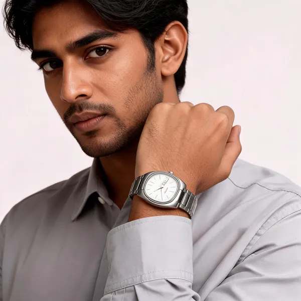 Silver_Stainless_Steel_White_Dial_Day_Date_Watch_For_Men