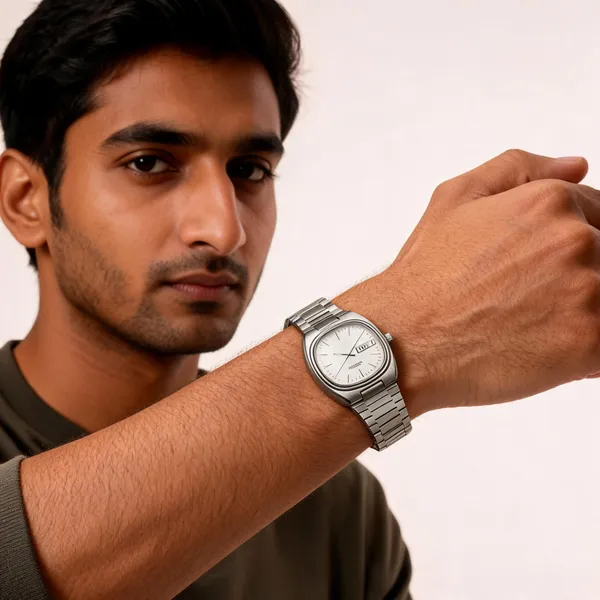 Silver_Stainless_Steel_White_Dial_Day_Date_Watch_For_Men