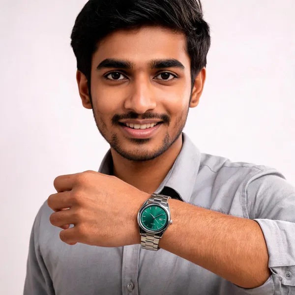 Silver_Stainless_Steel_Green_Dial_Metal_Bracelet_Analog_Watch_For_Men