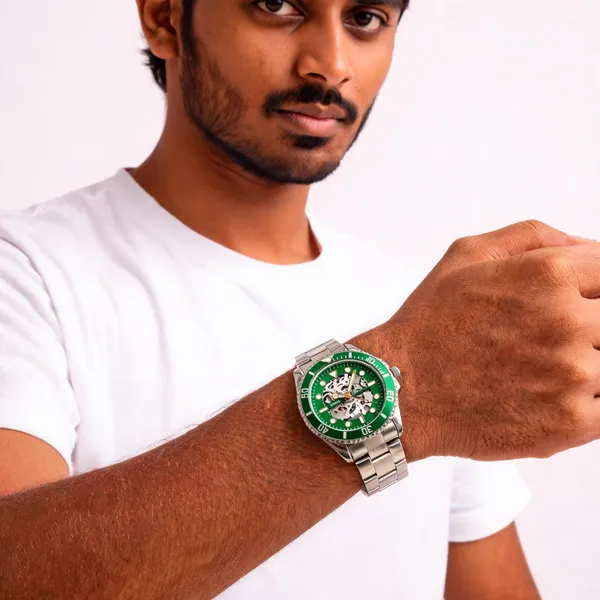 Silver_Stainless_Steel_Green_Dial_Green_Bezel_Analog_Watch_For_Men