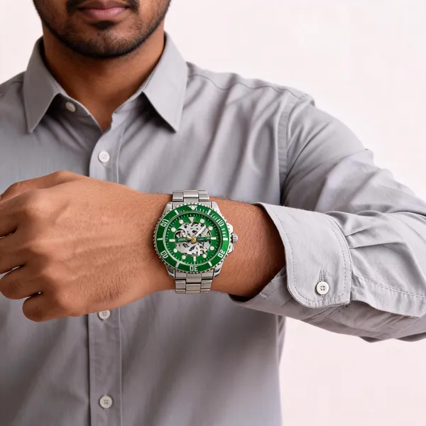 Silver_Stainless_Steel_Green_Dial_Green_Bezel_Analog_Watch_For_Men