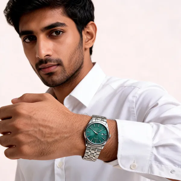 Silver_Stainless_Steel_Green_Dial_Metal_Bracelet_Analog_Watch_For_Men