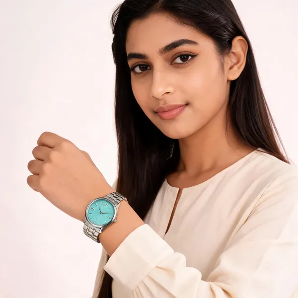 Silver_Stainless_Steel_Turquoise_Dial_Analog_Watch_For_Unisex