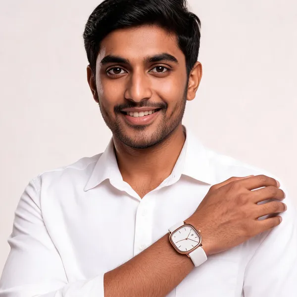 White_Silicone_Rose_Gold_Tone_Square_Dial_Analog_Watch_For_Men