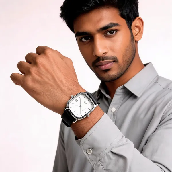 Silver_Stainless_Steel_White_Dial_Square_Quartz_Watch_For_Men