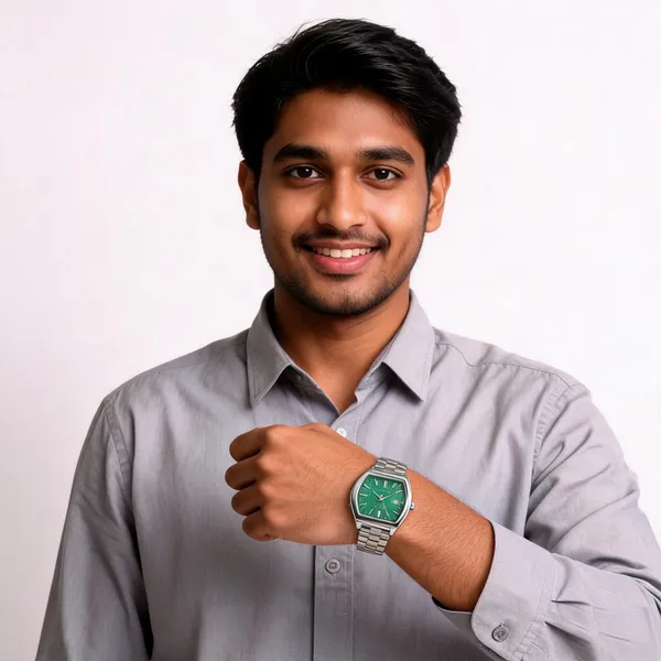 Silver_Stainless_Steel_Green_Dial_Quartz_Analog_Watch_For_Men