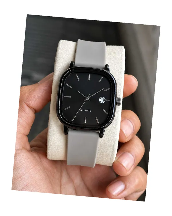 Black_Square_Dial_Watch_With_White_Strap_for_Men
