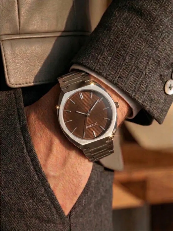 Silver_Metal_Bracelet_Brown_Dial_Quartz_Watch