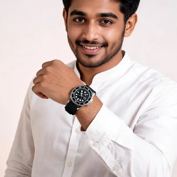 Black_Silicone_Silver_Tone_Rotating_Bezel_Analog_Watch_For_Men