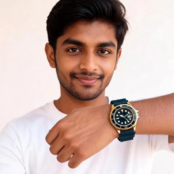 Gold_Tone_Blue_Silicone_Diver_Style_Analog_Watch_For_Men