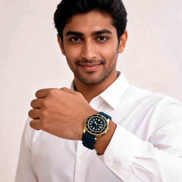 Gold_Tone_Blue_Silicone_Diver_Style_Analog_Watch_For_Men