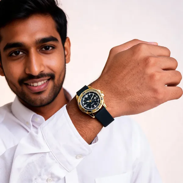 Black_Silicone_Gold_Tone_Analog_Quartz_Watch_For_Men