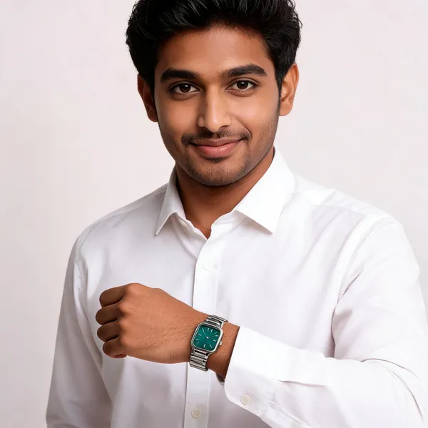 Silver_Stainless_Steel_Square_Teal_Dial_Analog_Watch_For_Men