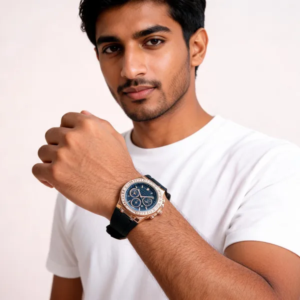 Gold_Stainless_Steel_Black_Silicone_Chronograph_Watch_For_Men