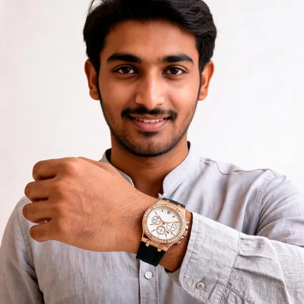 Rose_Gold_Stainless_Steel_Black_Silicone_Chronograph_Watch_For_Men