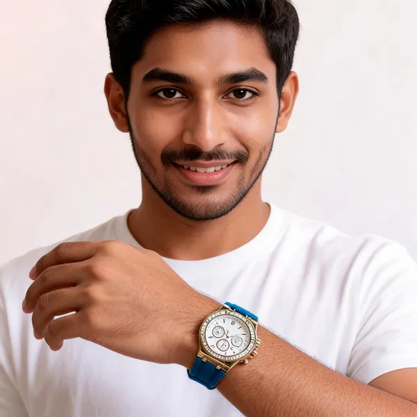 Blue_Silicone_Gold_Tone_Analog_Chronograph_Watch_For_Men