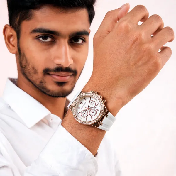 White_Silicone_Rose_Gold_Tone_Chronograph_Watch_For_Men