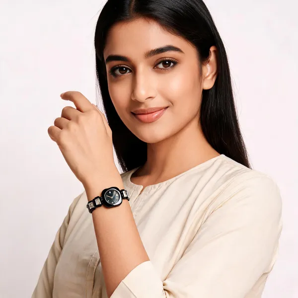 Black_Stainless_Steel_Geometric_Link_Bracelet_Analog_Watch_For_Women