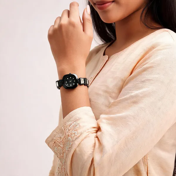Black_Stainless_Steel_Geometric_Link_Bracelet_Analog_Watch_For_Women