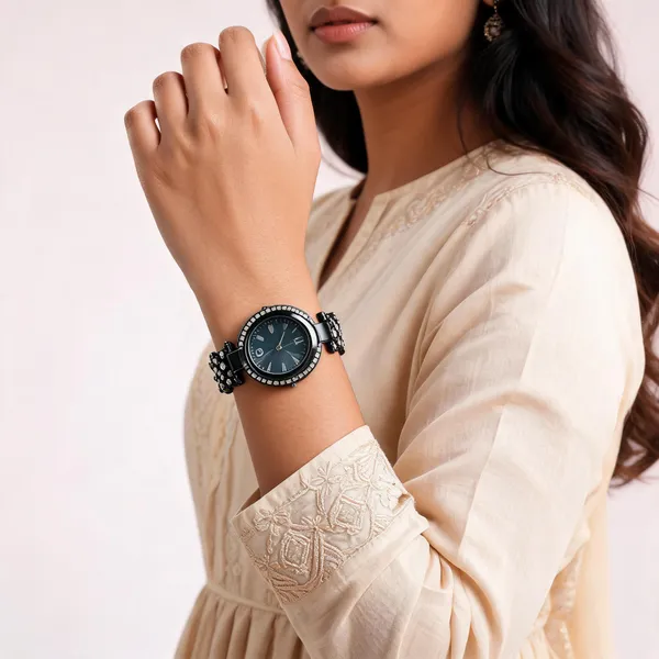 Black_Stainless_Steel_Stone_Studded_Bracelet_Analog_Watch_For_Women