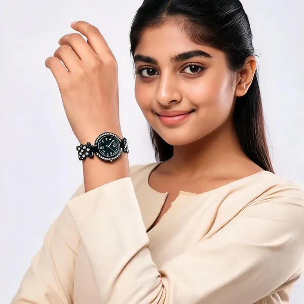 Black_Stainless_Steel_Stone_Studded_Bracelet_Analog_Watch_For_Women