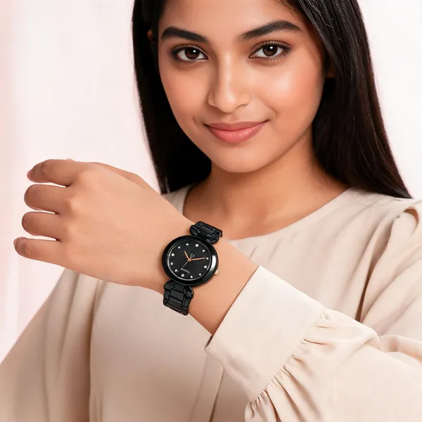 Black_Stainless_Steel_Metal_Link_Analog_Quartz_Watch_For_Women
