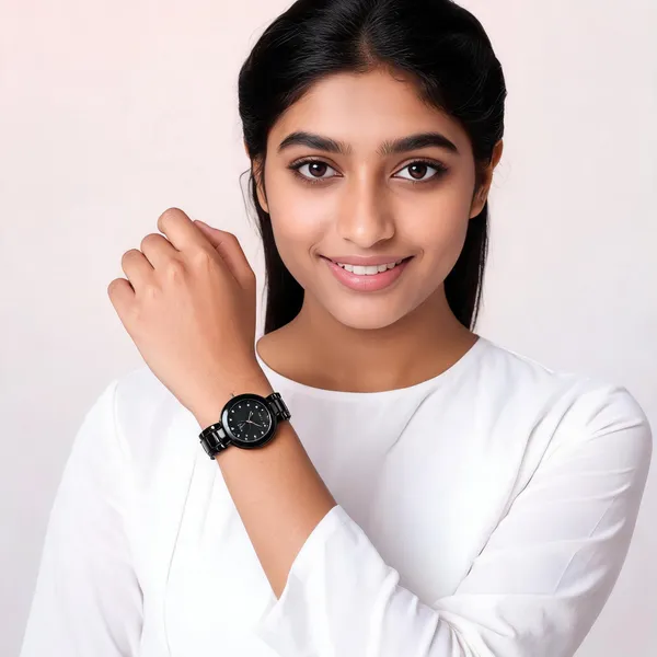 Black_Stainless_Steel_Metal_Link_Analog_Quartz_Watch_For_Women