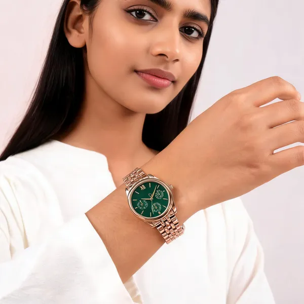 Rose_Gold_Stainless_Steel_Bracelet_Green_Dial_Analog_Watch_For_Women