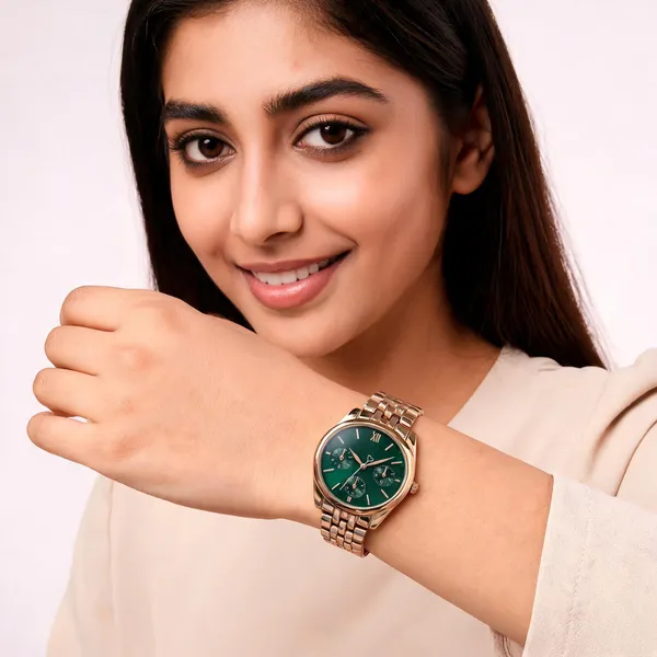 Rose_Gold_Stainless_Steel_Bracelet_Green_Dial_Analog_Watch_For_Women