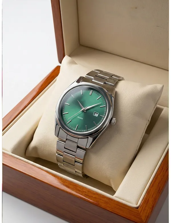 Silver_Tone_Green_Dial_Analog_Watch_for_Adults