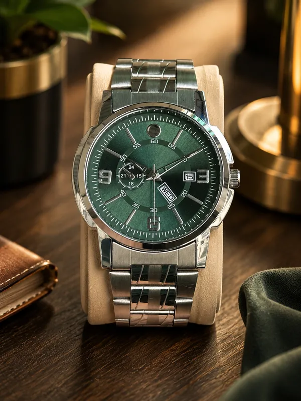 Silver_Metal_Strap_Green_Dial_Analog_Watch_for_Men