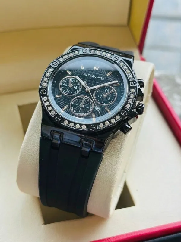 Black_Chronograph_Analog_Watch_With_Crystal_Bezel