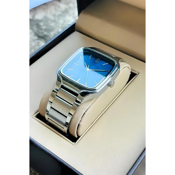 Silver_Tone_Blue_Dial_Square_Analog_Watch_For_Men