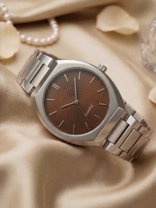 Silver_Metal_Bracelet_Brown_Dial_Quartz_Watch