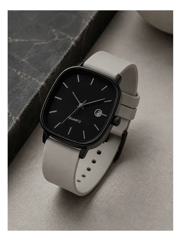 Black_Square_Dial_Watch_With_White_Strap_for_Men