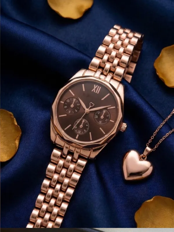 Rose_Gold_Analog_Link_Bracelet_Watch_With_Brown_Dial
