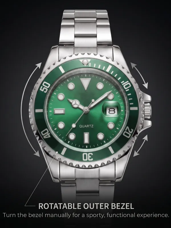 Silver_Stainless_Steel_Green_Dial_Quartz_Watch_for_Men