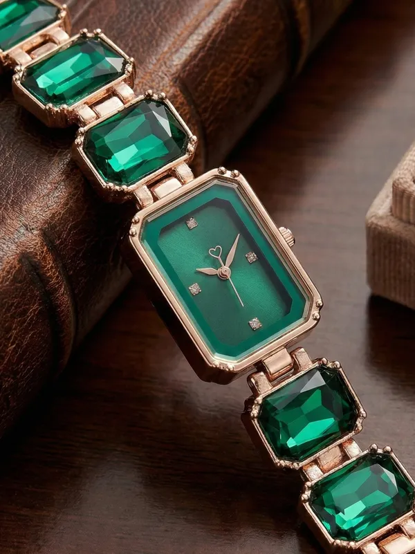 Green_Rose_Gold_Tone_Rectangular_Bracelet_Watch_for_Women