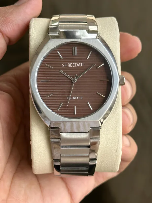 Silver_Metal_Bracelet_Brown_Dial_Quartz_Watch