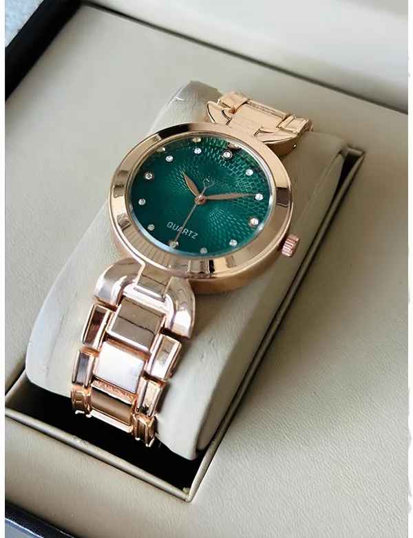 Rose_Gold_Stainless_Steel_Green_Dial_Quartz_Watch_for_Women