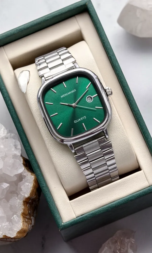 Green_Stainless_Steel_Quartz_Watch_for_Unisex