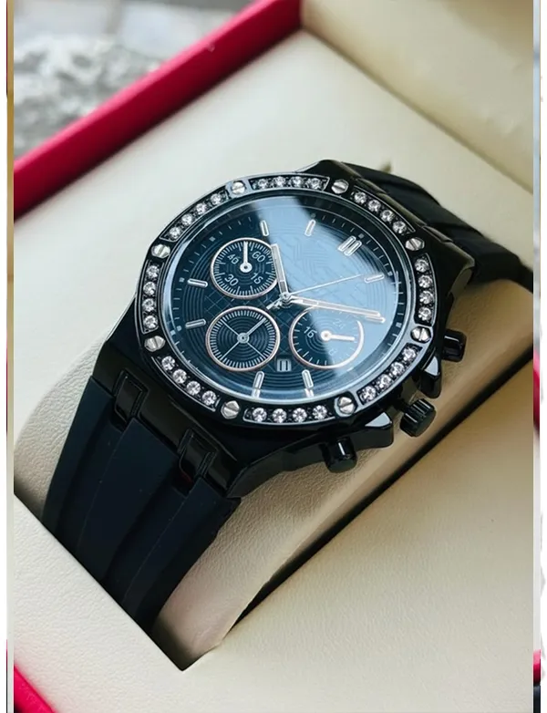 Black_Chronograph_Analog_Watch_With_Crystal_Bezel