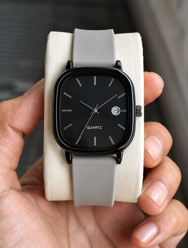 Black_Square_Dial_Watch_With_White_Strap_for_Men