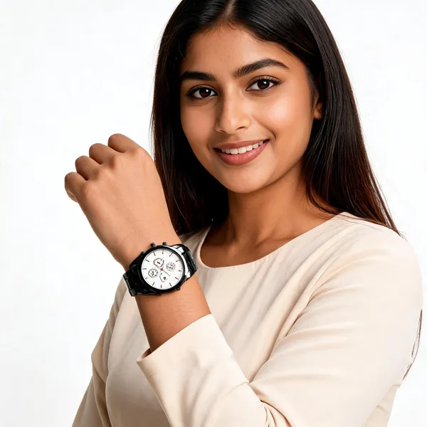 Black_Stainless_Steel_Chronograph_Watch_For_Women