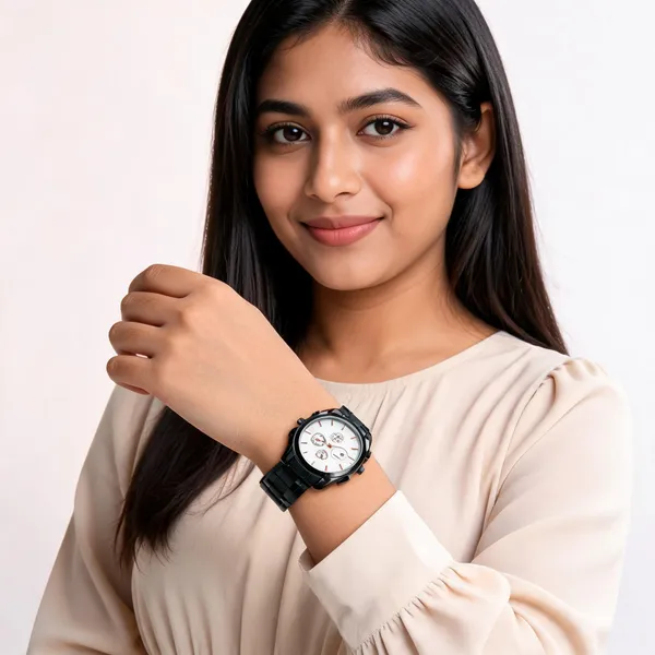 Black_Stainless_Steel_Chronograph_Watch_For_Women
