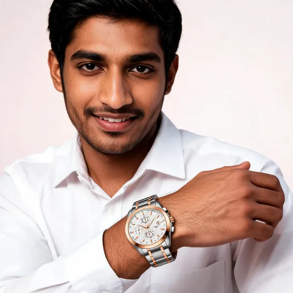Silver_Rose_Gold_Stainless_Steel_White_Dial_Chronograph_Watch_For_Men
