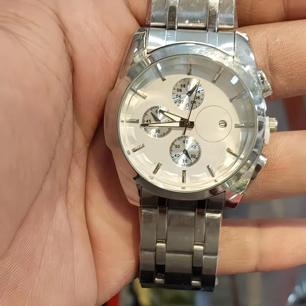 Silver_Stainless_Steel_White_Dial_Chronograph_Watch_For_Men