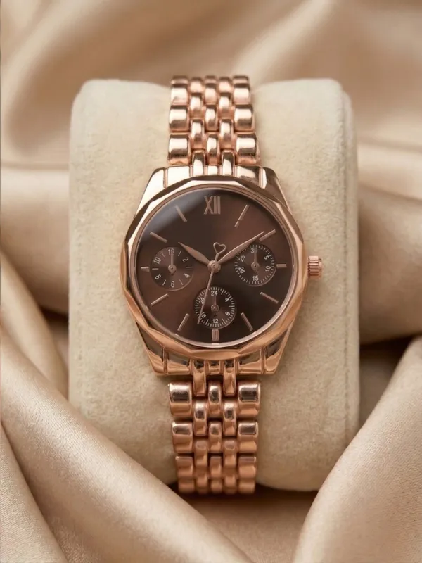Rose_Gold_Analog_Link_Bracelet_Watch_With_Brown_Dial
