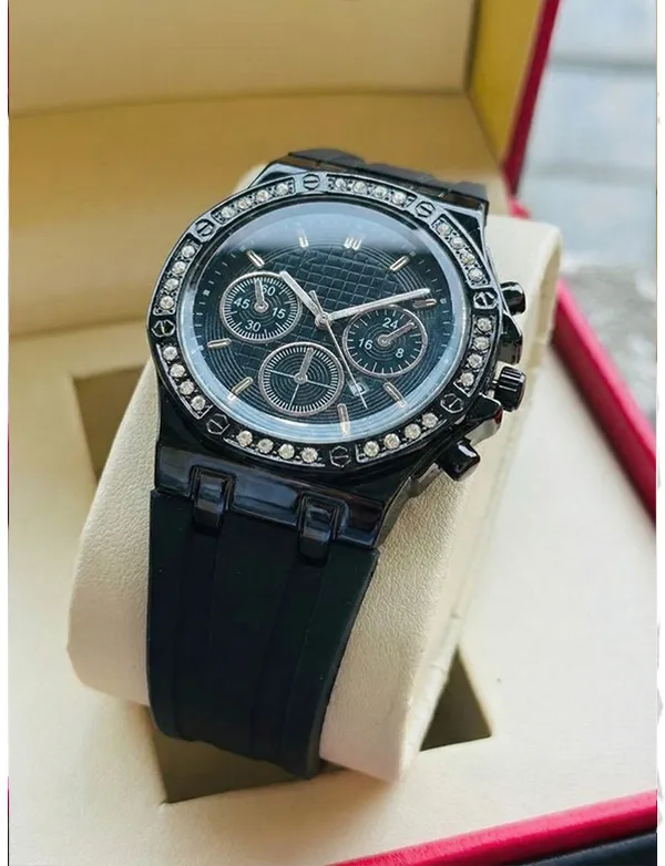 Black_Chronograph_Analog_Watch_With_Crystal_Bezel