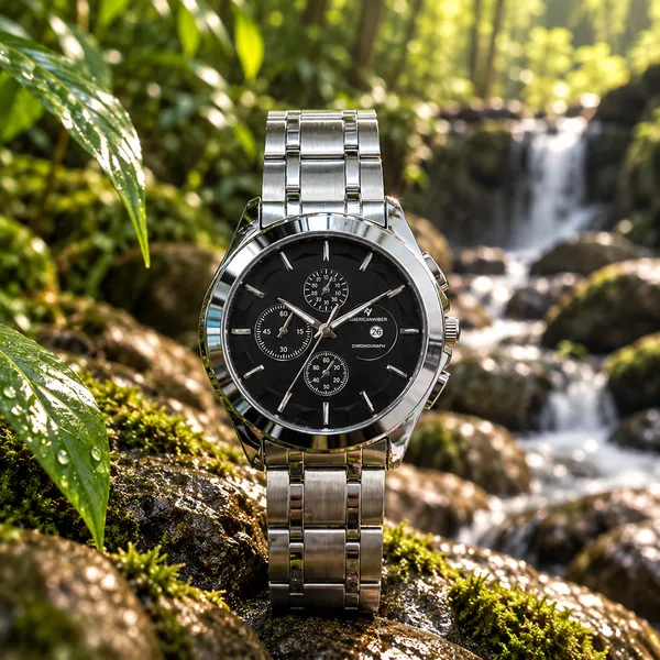 Silver_Stainless_Steel_Black_Dial_Chronograph_Watch_For_Men